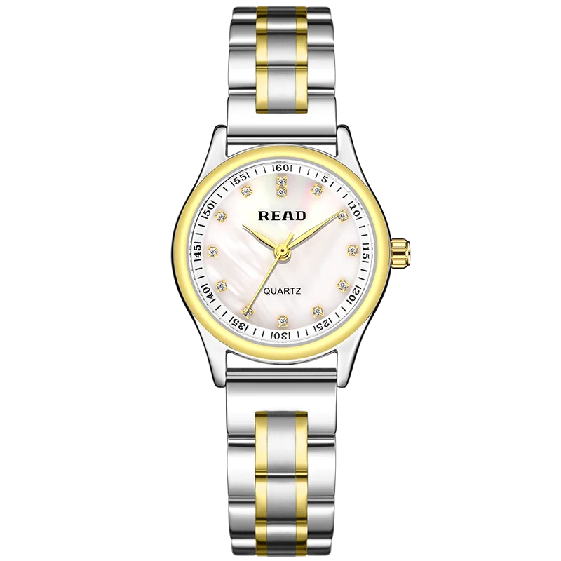 READ Women Quartz Watch | Shell Dial With Crystal Index | Two‑Tone Steel Bracelet | 30M Water Resistant Butterfly Clasp Watch
