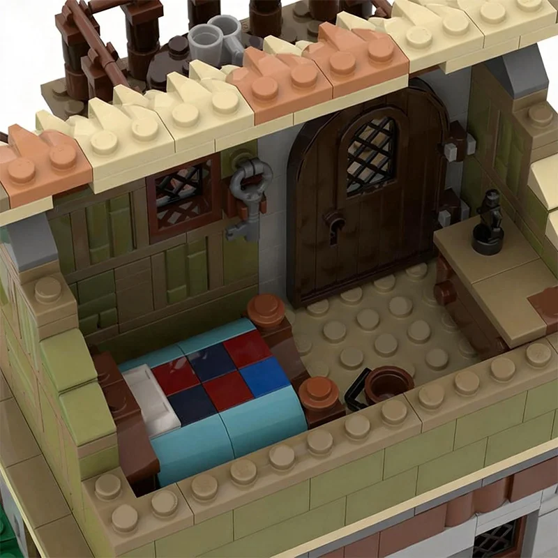 1487 ชิ้น ชุด City Engineering 10332 - ร้านเบเกอรี่ยุคกลางและบ้าน MOC ชุดตัวต่อแบบโมดูลปรับแต่งได้ ของเล่นสร้างสรรค์ DIY ของขวัญวันเกิด