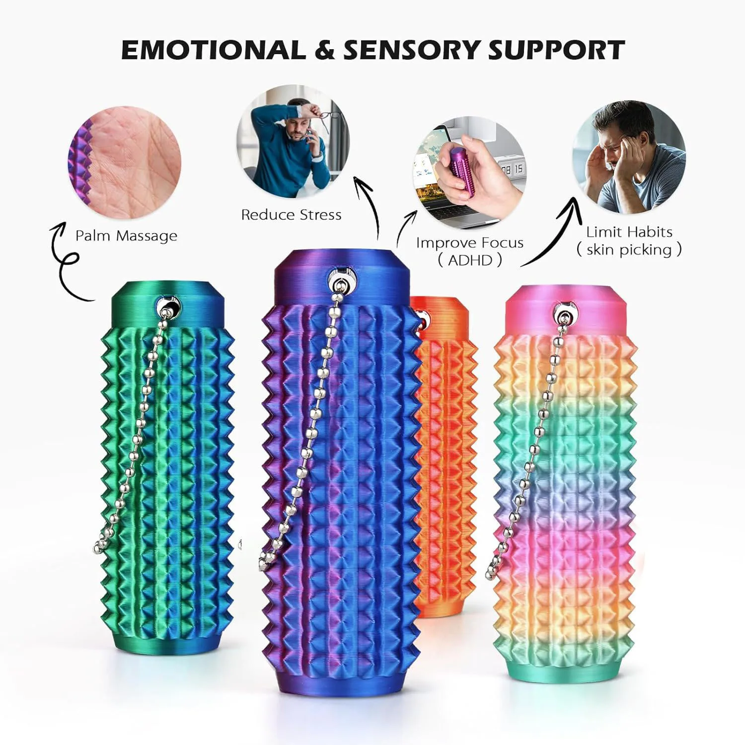 3D Printed Little Ouchie Pain Fidget Toys Portable Mini Spiky Grippie Stim Stress Relief Creative Keychain Stimming Autism Gifts