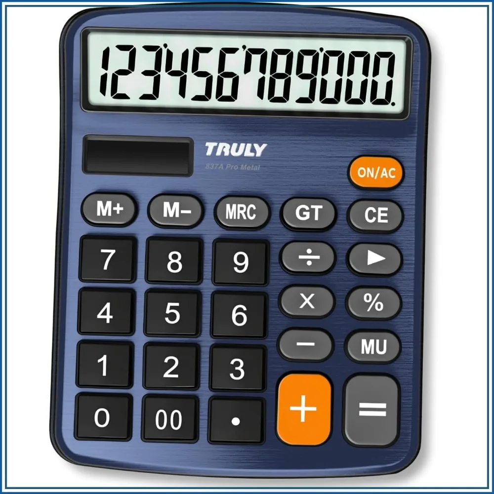 12-Digit Desktop Calculator with Large LCD Display, Sensitive Keys, Dual Solar & Battery Power, Metal Body for Office Home School