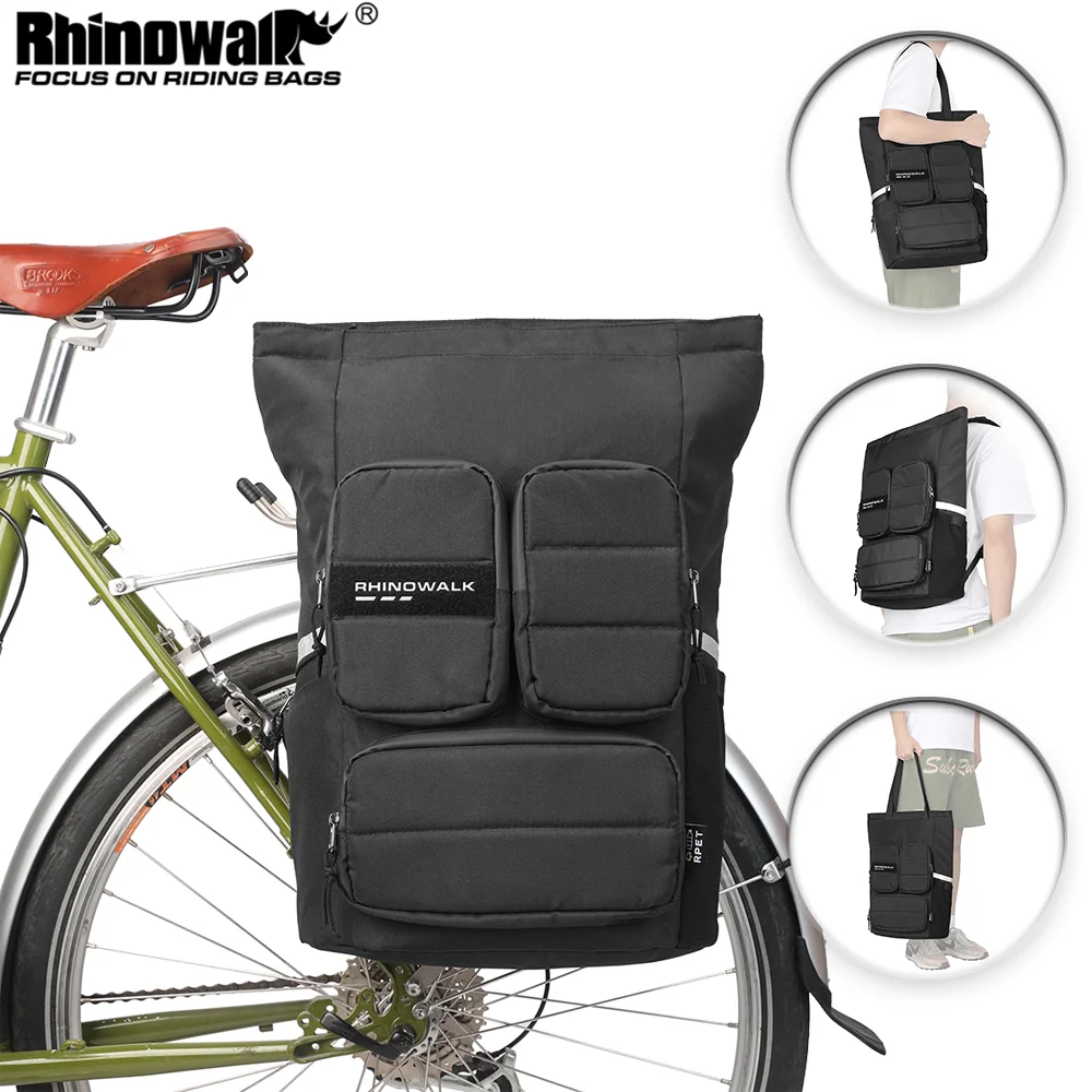 Rhinowalk Bicycle Pannier Bag Waterproof 25L Cycling Backpack Saddlebag Multifunction Outdoor Riding Travelling Storage Handbag