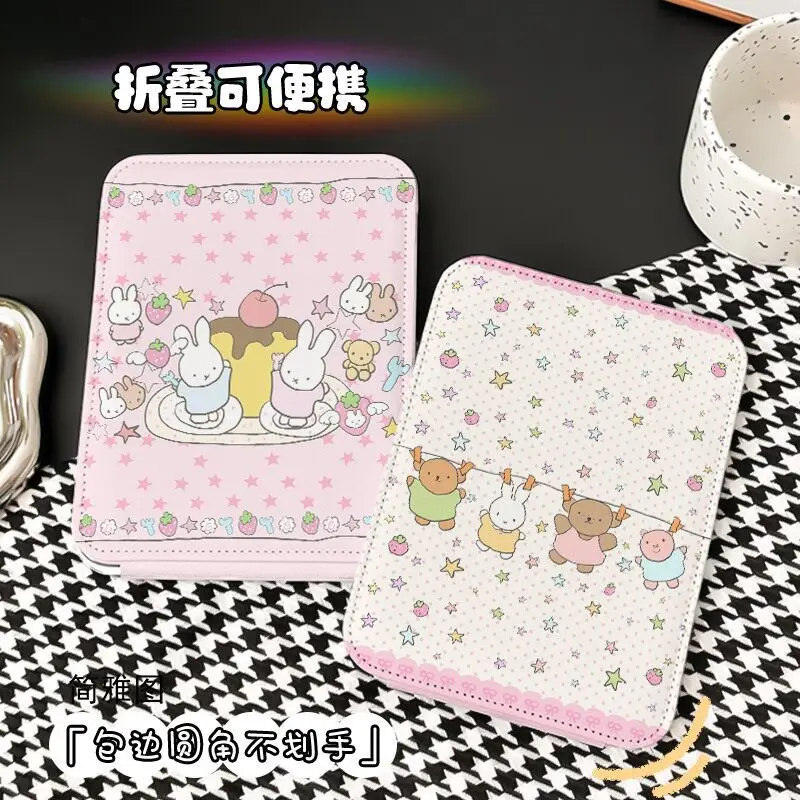 Cartoon Miffy Foldable HD Makeup Mirror with Bound Edge Portable Travel Desk Compact Pocket Mirror for Students Home Use