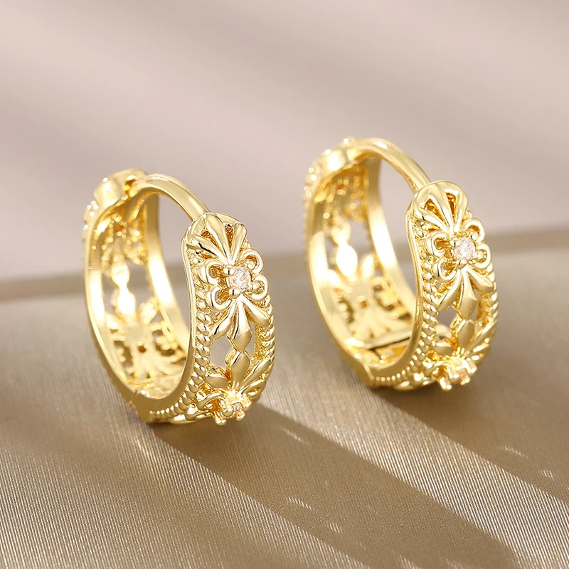 HuitanTrendy النساء هوب أقراط الجوف خارج تصميم حفل زفاف مجوهرات أنيقة فضية اللون/الذهب اللون مطعمة تشيكوسلوفاكيا اكسسوارات