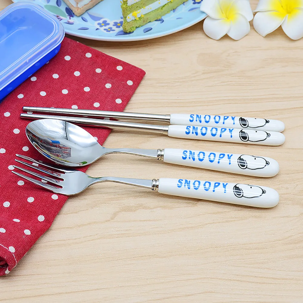 Kawaii Snoopy Cutlery Set 304 Stainless Chopsticks Spoon Fork Portable Flatware Set Travel Tableware Dinnerware Gifts for Friend