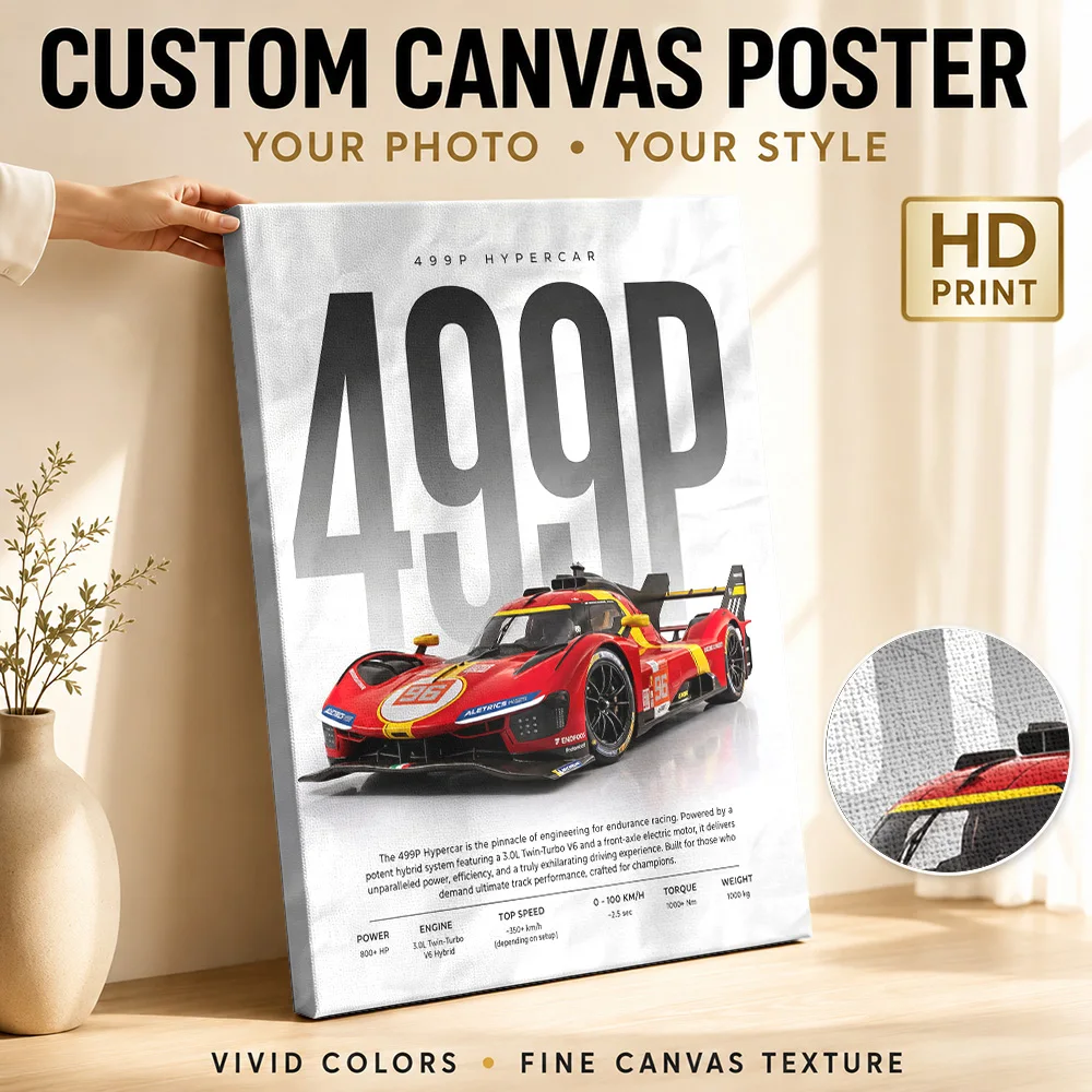 Sleek Race Italian 499P Hypercar Canvas Print Poster Personalized Photo Art Deco Illustration Garage Wall Paintings Decoration