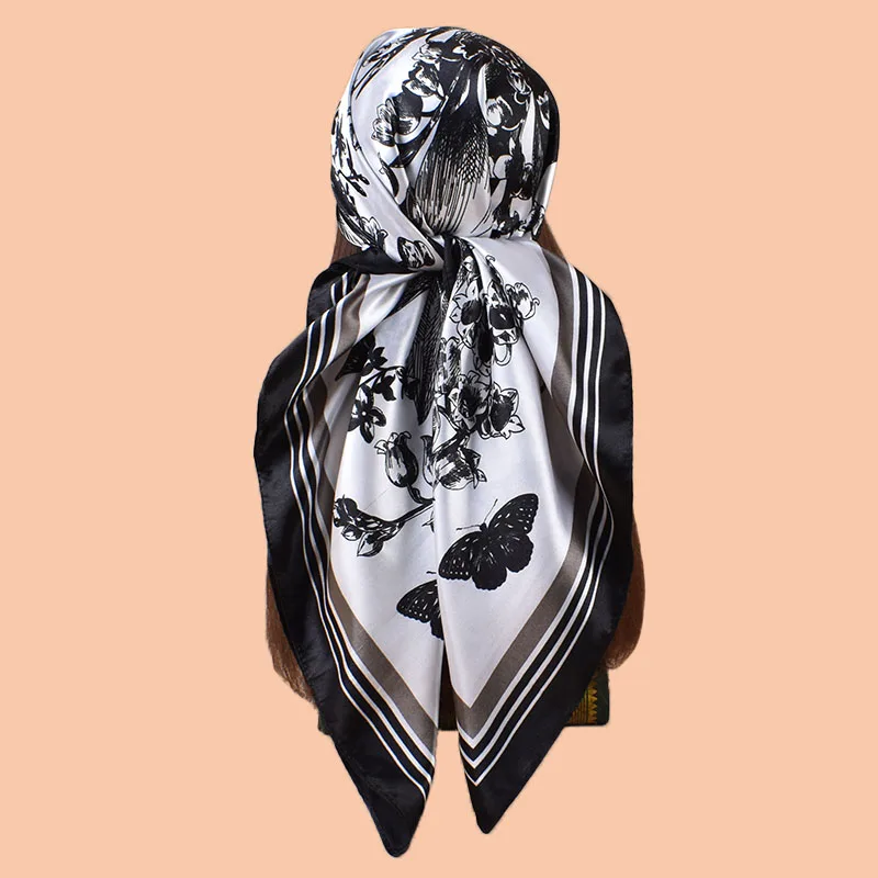 Écharpe imprimée Vintage Beige pour femmes, douce et élégante, adaptée à toutes les saisons, écharpe carrée polyvalente, peut être utilisée comme foulard, 1 pièce