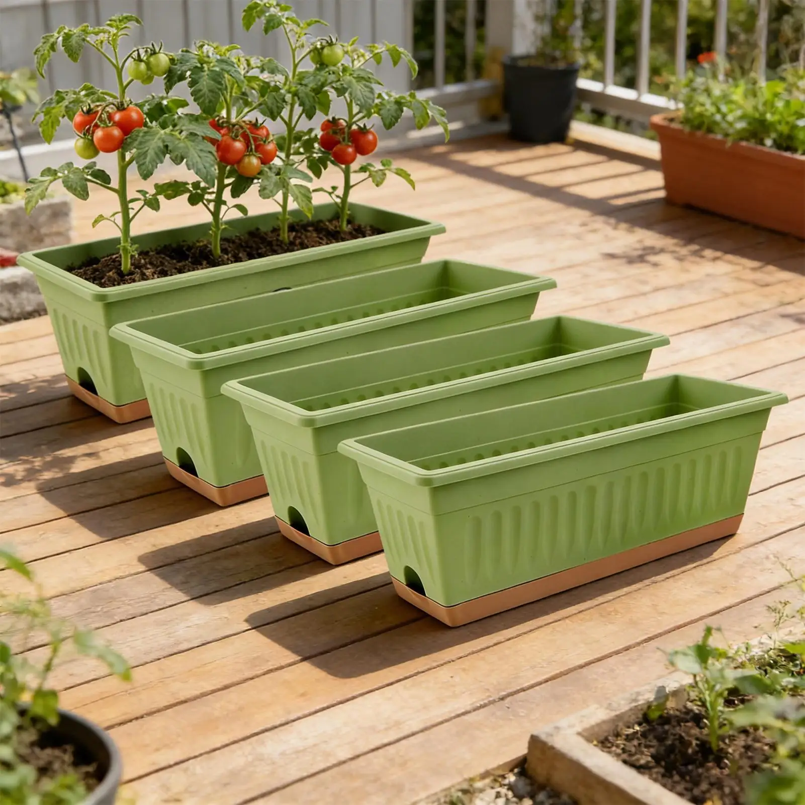 

Flower Pot With Drainage Holes And Tray Long Windowsill Flower Pot Succulent Planter 4Pcs 50X19X16Cm Rectangular Planting Box