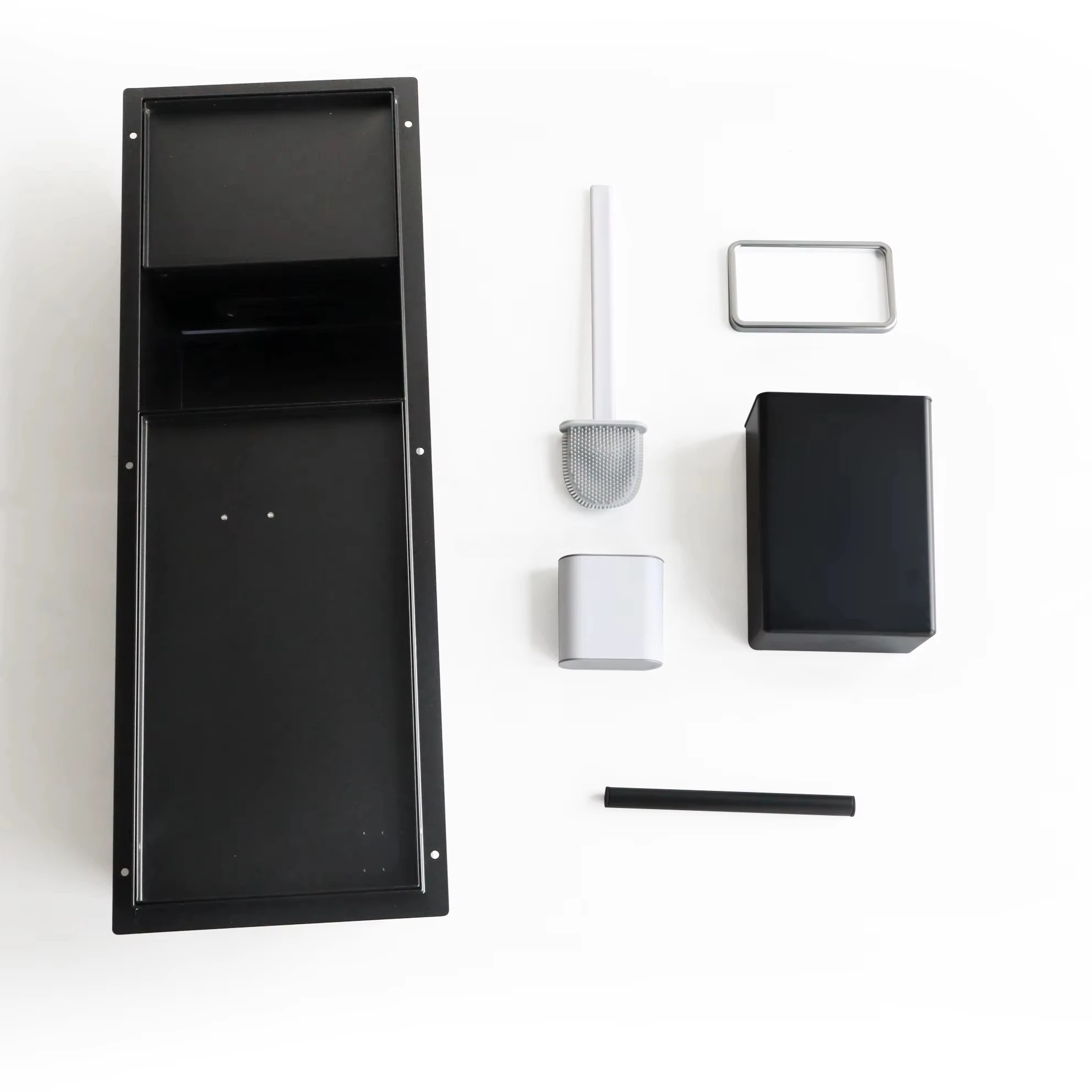 Concealed Hidden Storage Shelf for Bathroom Secret Rubbish Bin Tissue Paper Roll Holder Toilet Brush Niche for Hotels