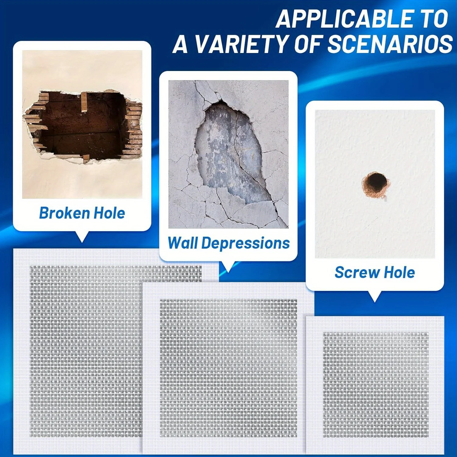 4pcs Drywall Repair Kit Wall Repair Patch 4 Inch Fiberglass Mesh Metal Drywall Sheets Sandpaper Drywall Hole Repair Patch