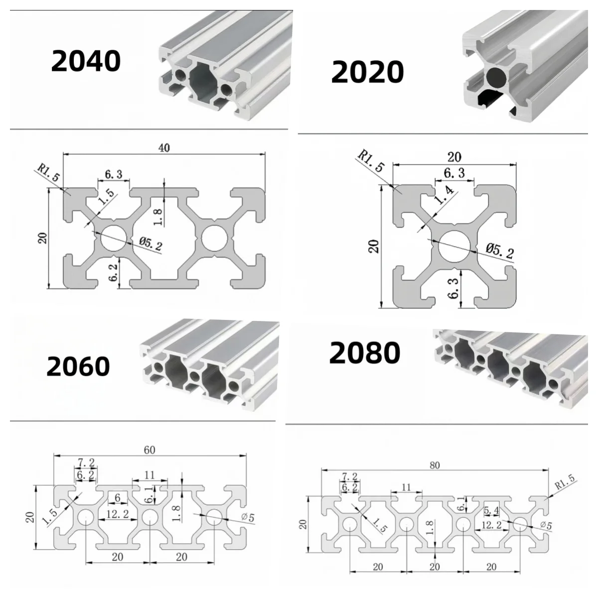 1pc/2pcs/4pcs aluminum profile extrusion 2020/2040/2080 T-slot EU standard 3D printer parts anode wire guide aluminum profile