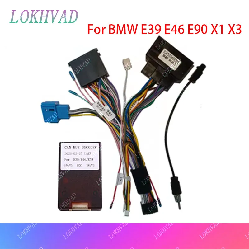 Android Car Radio Canbus Box Decoder For BMW E39 E46 E90 X1 X3 16 Pin Stereo Wiring Harness Plug Power Cable Adapter