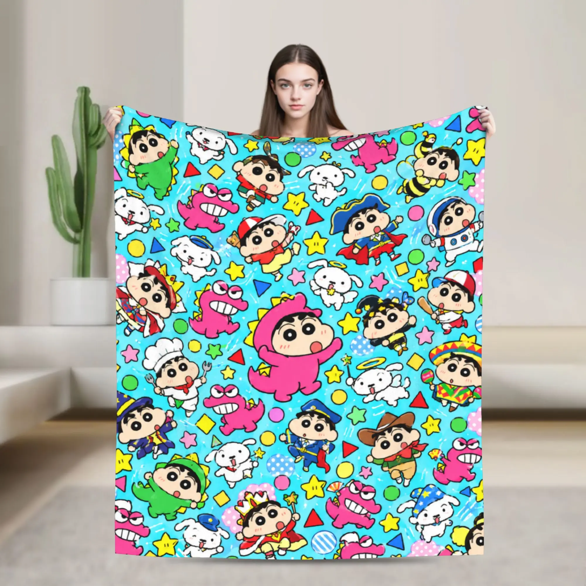 Soft Warm Blanket Boy Girl Decorative Crayon Shin-chans Crew Throw Blanket Flannel Bedspread For Living Room Sofa Bed Cover