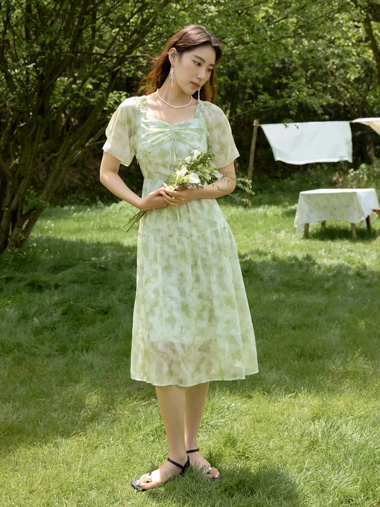 DUSHU Summer Romantic French Style Floral Long Casual Dress 2024 New Printed Ladies Chic Long Dress 24DS82620 24DS82851