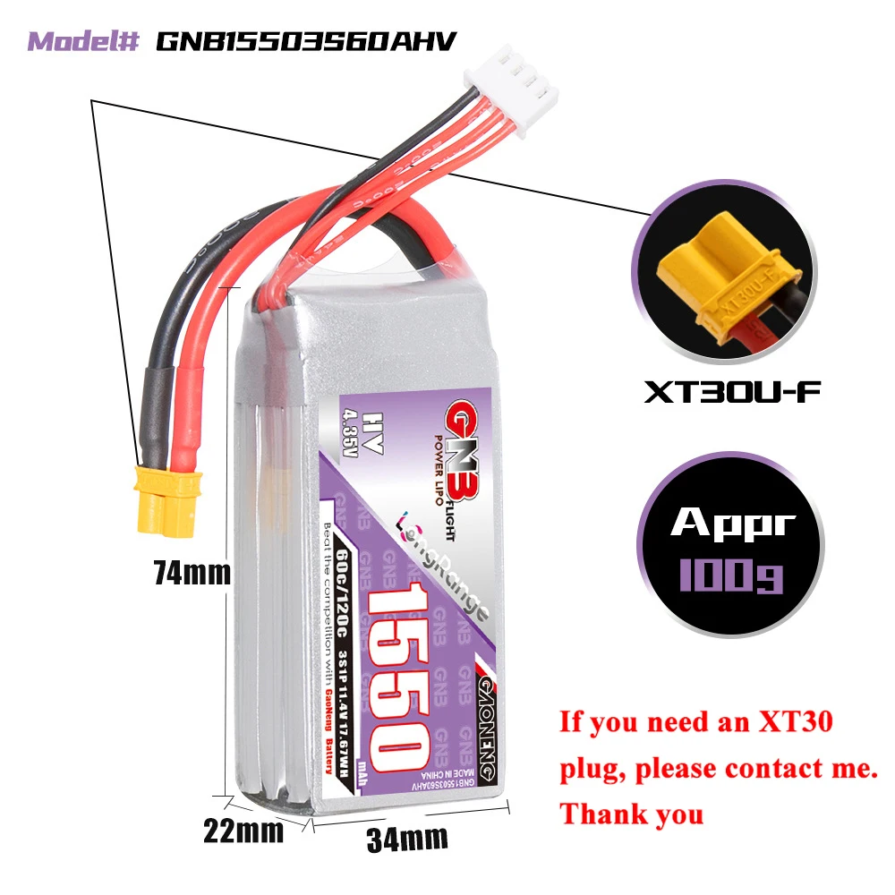 GNB Lipo Battery 3S HV 11.4V 1550mAh 60C/120C With XT60 Plug for RC Car Truck Buggy Aircraft FPV Drones RC Parts 3S Battery