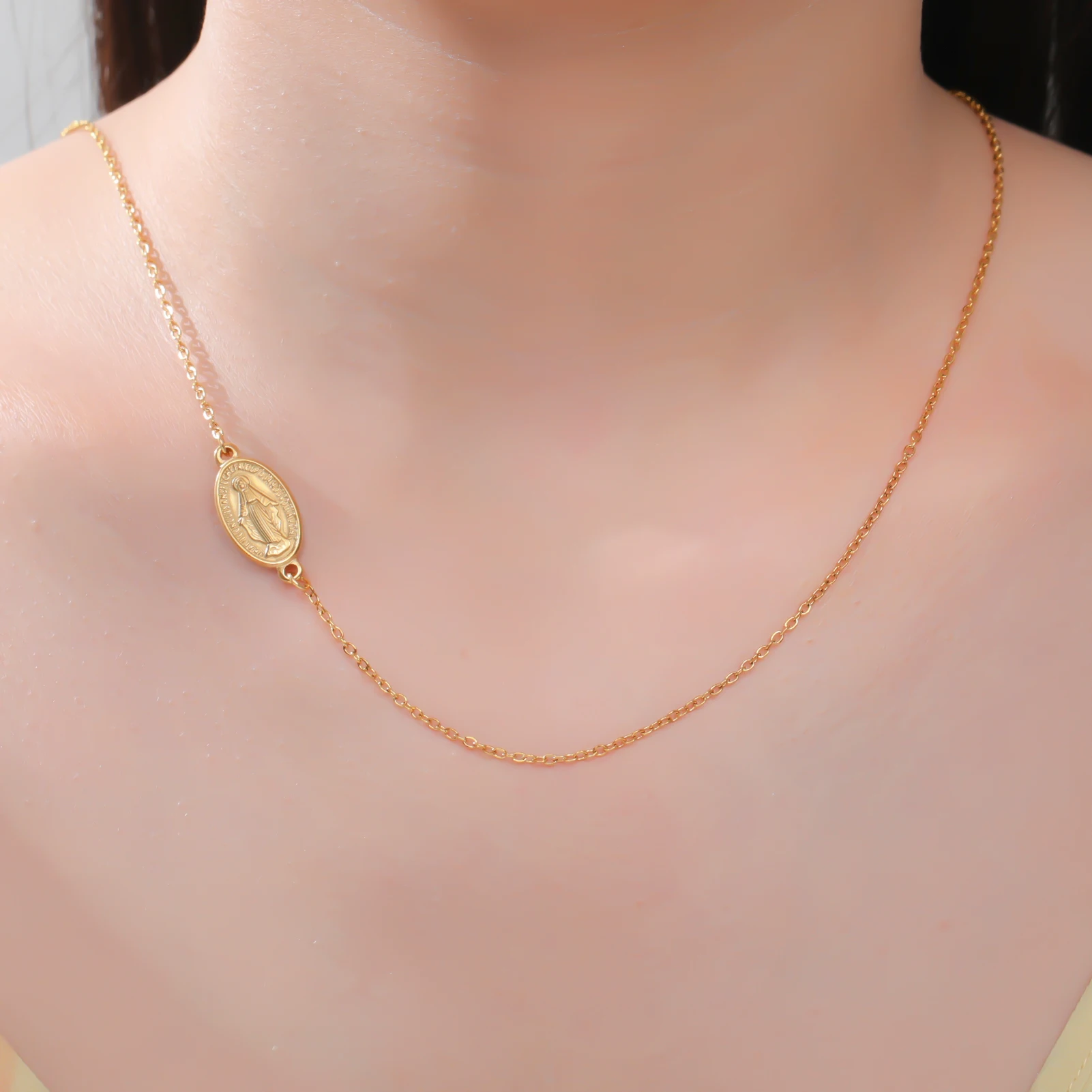 1pc Virgin Mary Sideway Cross Necklaces Christian Catholic Stainless Steel Cross Chain Jewelry Adjustable Gift For Women