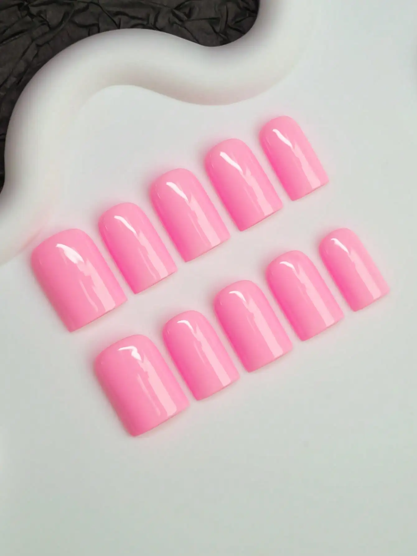 

10pcs Y2K Square Nail Art Manicure, Handmade Solid Pink Color Nail Tips, Shiny Nail Stickers Suitable For Party, Wedding, Daily