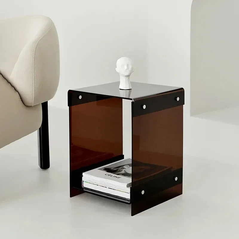 Nordic Coffee Tables Living Room Furniture Sofa Side Table Acrylic Double-deck Storage Tea Tables Transparent Bedside Table