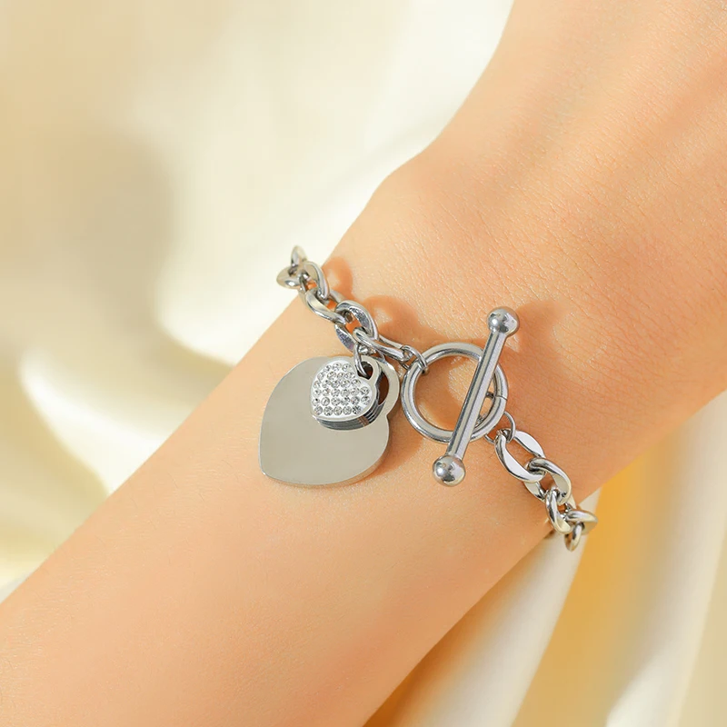 EILIECK New Fashion Stainless Steel Metal Double Heart Necklace Bracelet Set  For Women Waterproof Silver Color Jewelry Gift