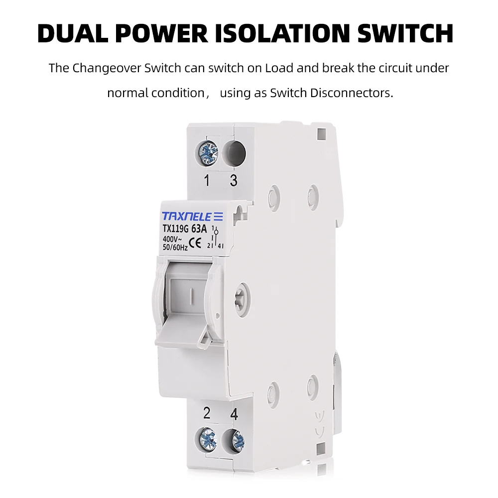 1P 40A 63A MTS Dual Power Manual Transfer Isolating Switch Interlock Circuit   Breaker 230V 400V Modular Changeover Switch