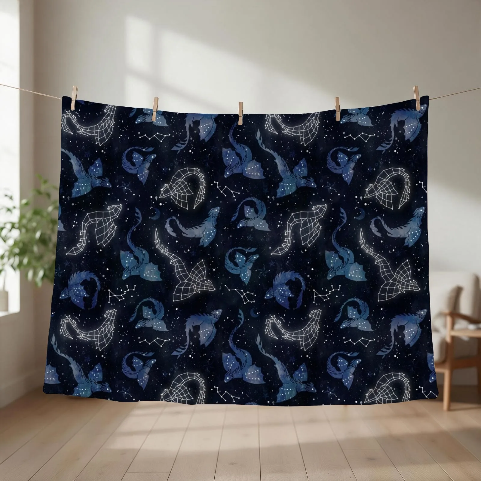 Dragon star constellations Throw Blanket couch cozy soft plush fuzzy picnic outdoor blanket