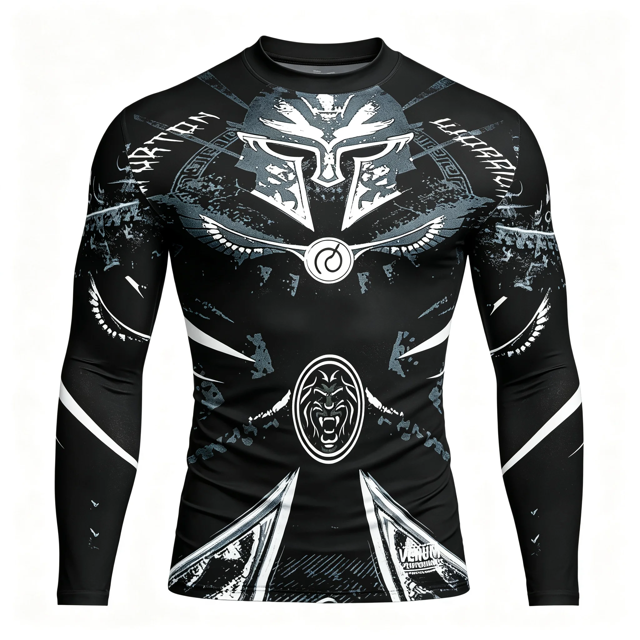 Men's Compression Long Sleeve T-Shirt Half High Neck Spartan Warrior Print Quick Dry Gym Workout Fitness MMA Training Rash Guard