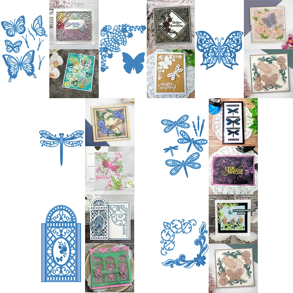 Beautiful Butterflies Dragonflies Cutting Dies Set Vintage Swirl Flower Lace Edge Corner Frame Diecut for DIY Craft Making 2023