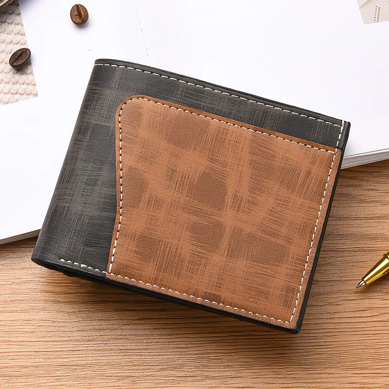 กระเป๋าสตางค์ซิปทรงสลิมสำหรับผู้ชายกระเป๋าสตางค์ธุรกิจความจุขนาดใหญ่พร้อมการเย็บสีตัดกันคลิปเงินโลหะที่ปลอดภัย