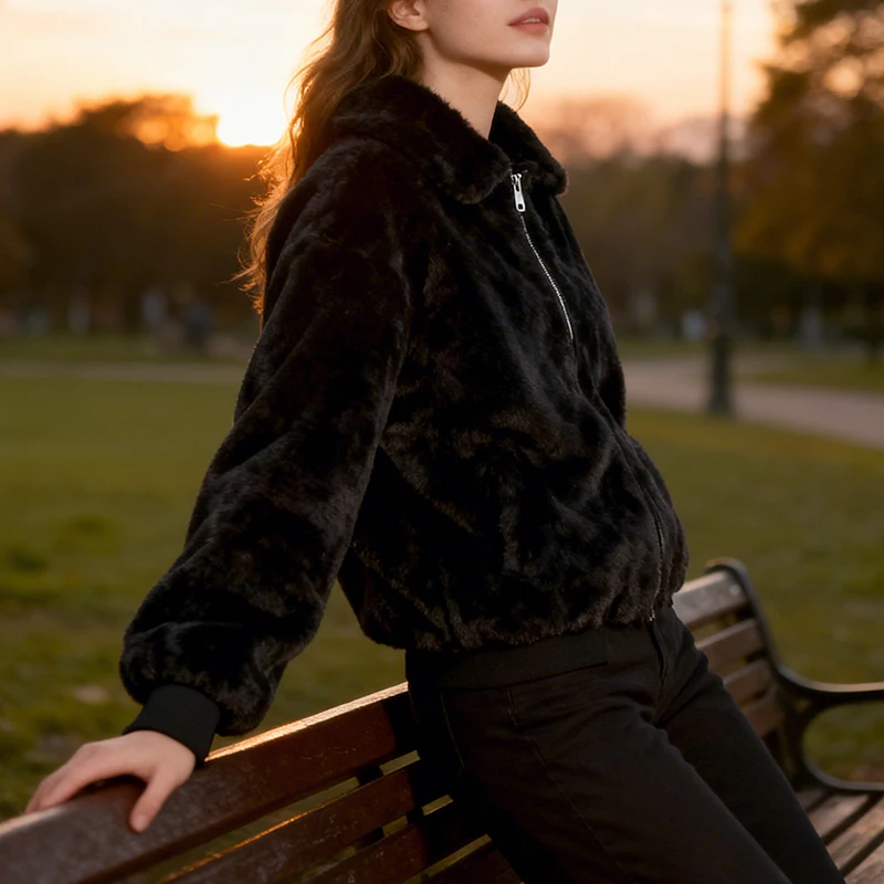 Faux Mink Fur Coat Women Stand Collar Elegant Luxury Fluffy Jacket Autumn Winter Thick Warm Soft Outerwear