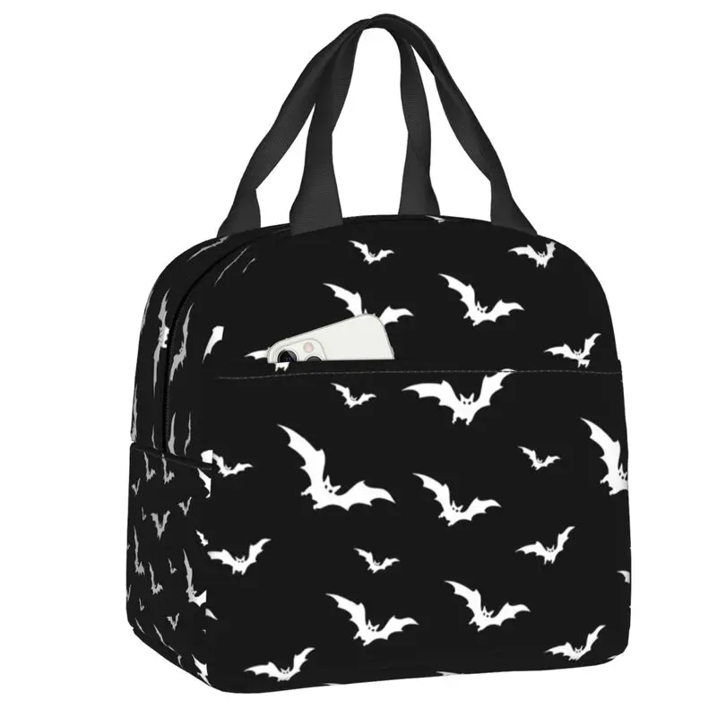 Custom Spooky Purple Bats Lunch Bag Thermal Cooler Insulated Lunch Box For Women Kids Work School Beach Camping Food Tote Bags