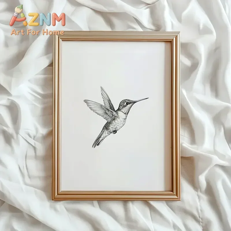 AZNM Sketch Hummingbird Canvas Wall Art Minimalist Bird Pencil Drawing Print Poster Vintage Bedroom Decor