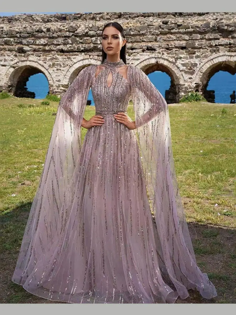 Ele Long Evening Dr مع الدانتيل والترتر للنساء لربيع وصيف فايون تفاصيل شرابة تنورة ميدي مادة البوليستر