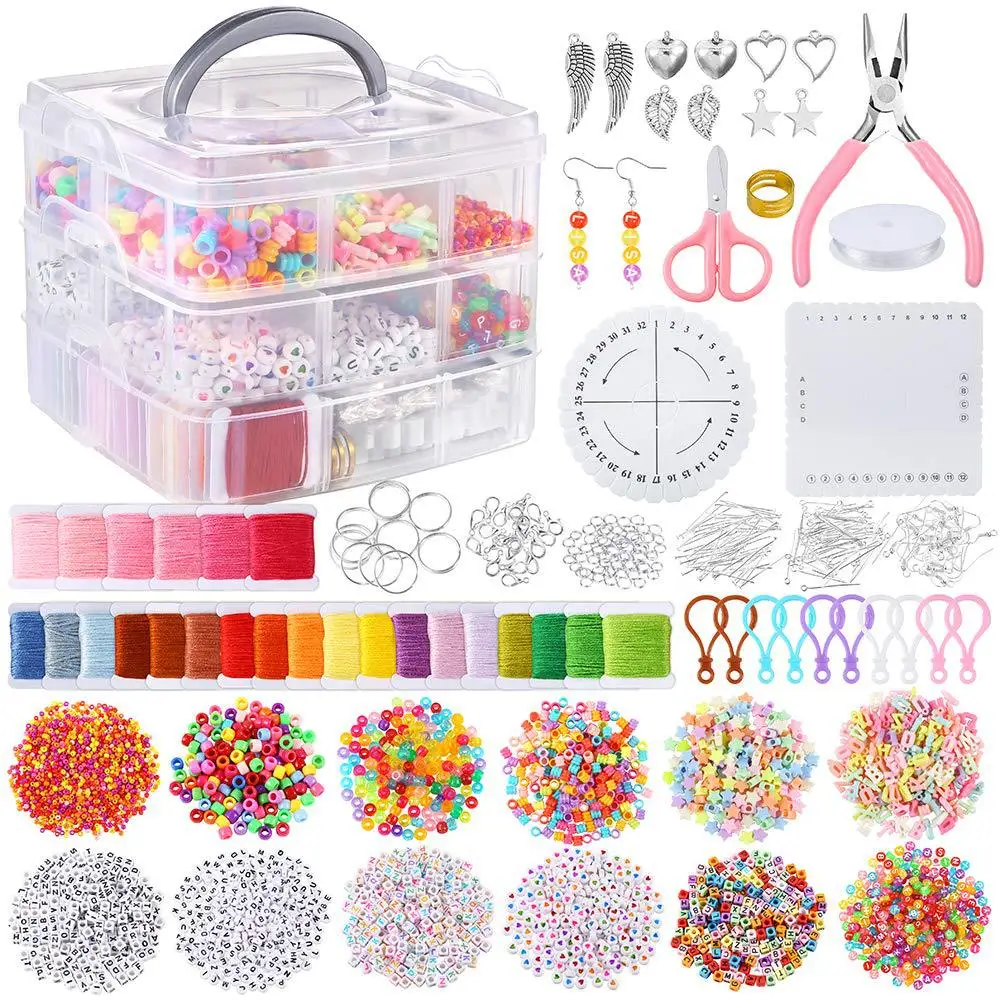 Frisado Fio Jóias Fazendo Kit para Crianças, Pulseira, Colar, Brincos, Brinquedos DIY, 3700Pcs