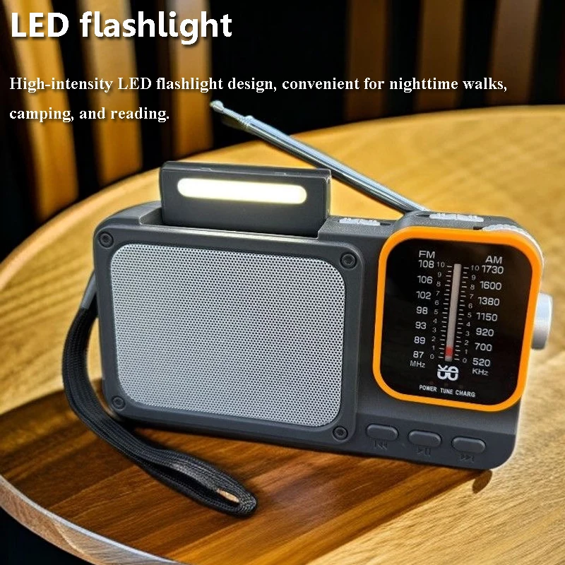 Radio FM AM portatile Torcia a LED Radio Mini altoparlante Blueooth ricaricabile Scheda TF Lettore musicale MP3 Migliore radio di ricezione