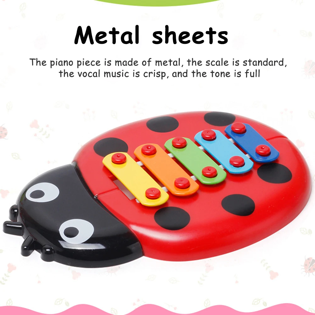 てんとう虫グロッケンシュピール木琴 マレット付き打楽器 教育用音楽玩具 8音階 子供と幼児向け