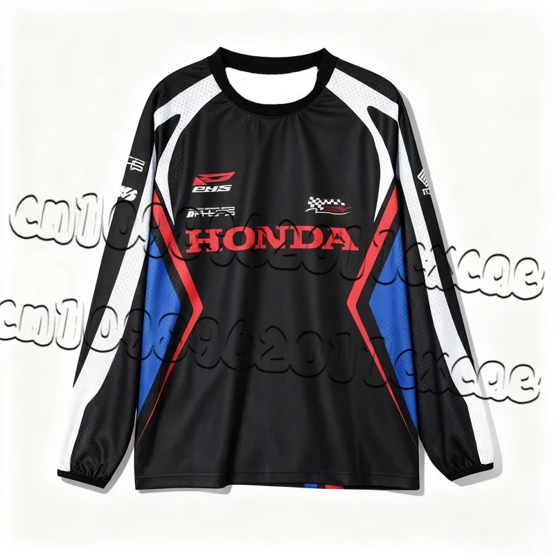 

25/26 Honda MOTO Футболка с длинными рукавами красно-белого цвета гоночного цвета Мужская рубашка с длинными рукавами для велоспорта и бега с 3D принтом