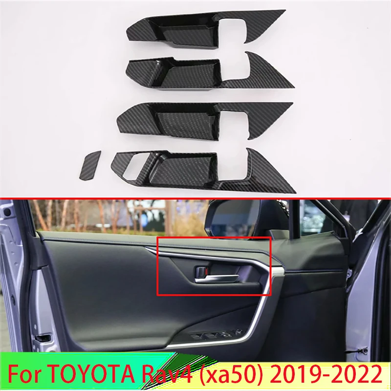 

For TOYOTA Rav4 (XA50) 2019-2024 Carbon Fiber Style Inner Door Handle Cover Catch Bowl Trim Insert Bezel Frame Garnish