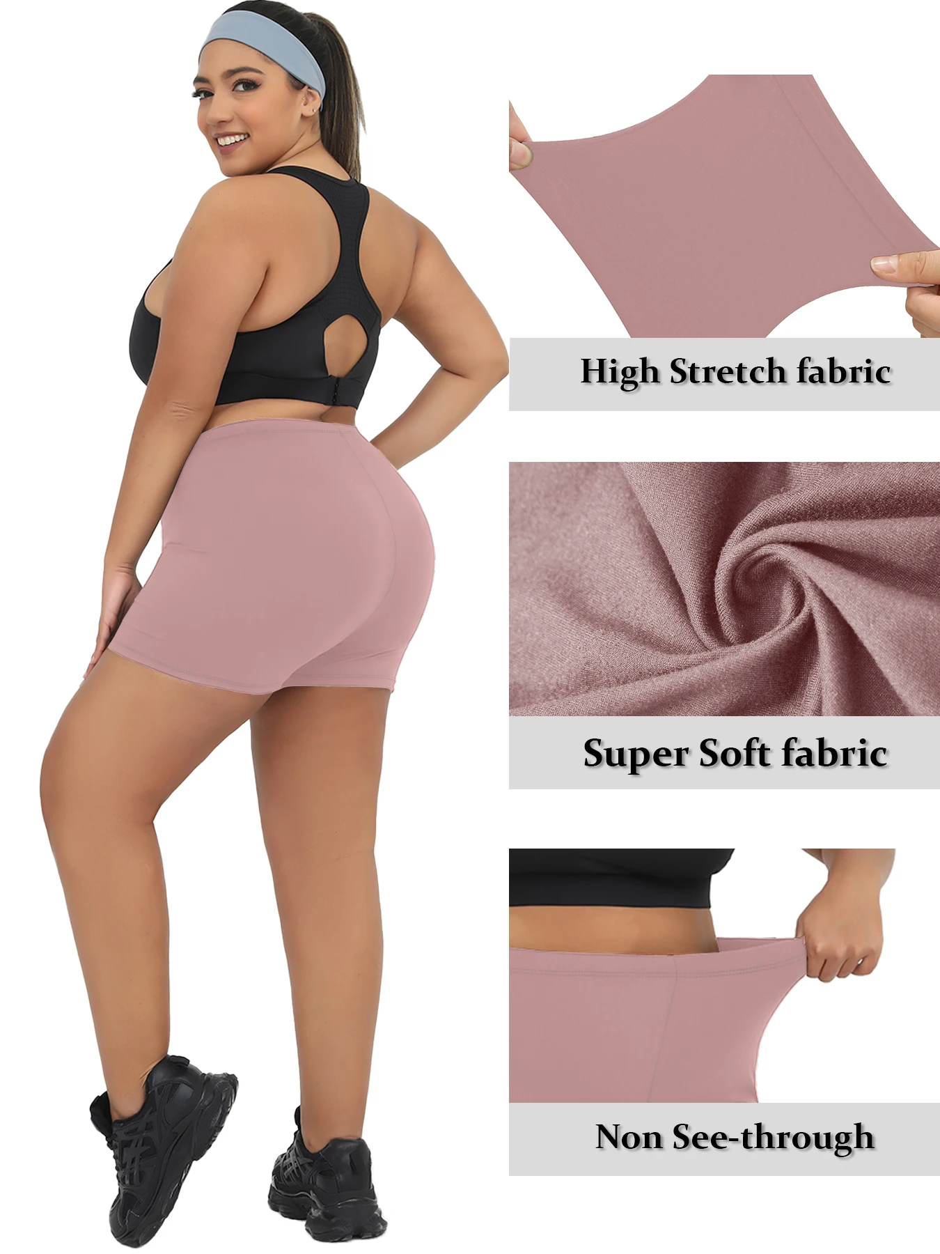 Plus Size Women's Cycling Workout Biker Shorts, Super Soft High Elastic Squat Proof Yoga Running Gym Fitness Sports Shorts