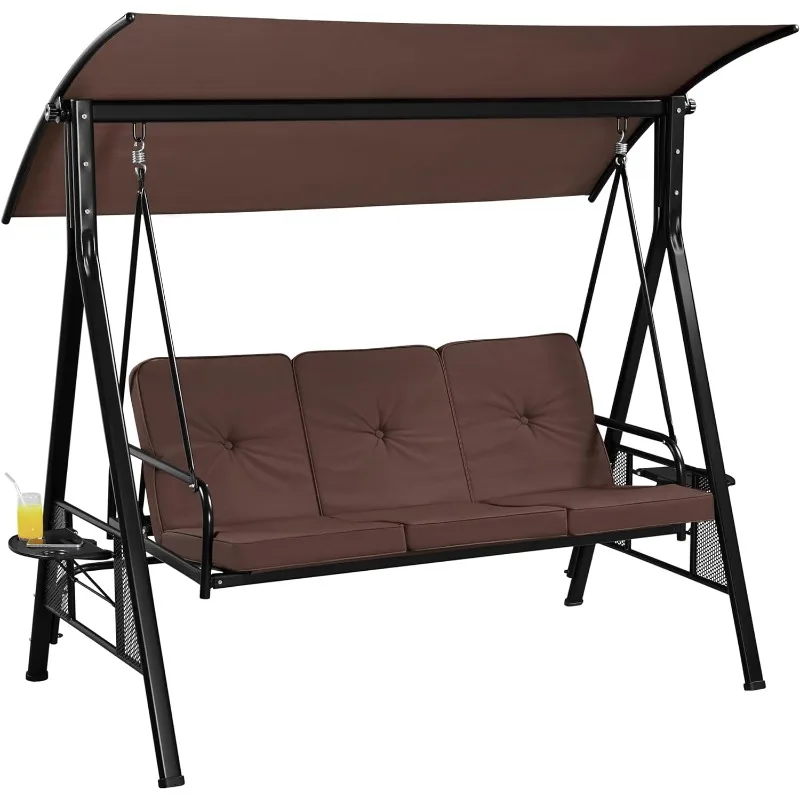 

3-Seat Outdoor Patio Swing Chair, Deluxe Outdoor Patio Porch Swing with Weather Resistant Steel Frame, Adjustable