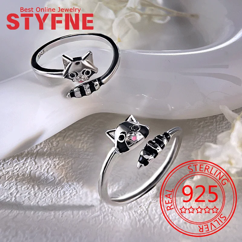 

925 Sterling Silver Ring for Women Cute Raccoon Ring Fine Silver Jewelry Anniversary Gift Bridal Ring