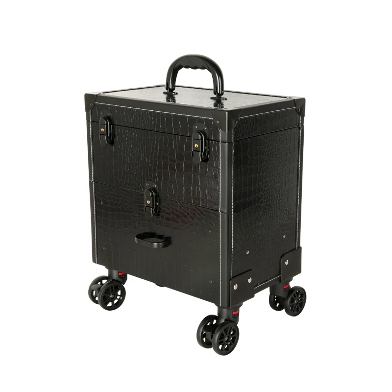 Large capacity multi-layer trolley vanity case with brake detachable double-row wheel embroidery nail art multi-functionalmakeup