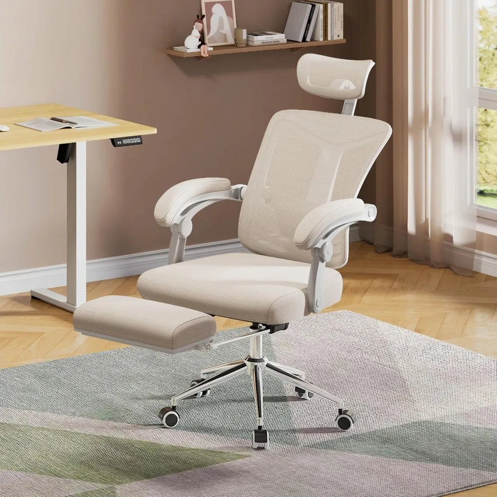 

Ergonomic Mesh Office Desk Chair with Footrest, Comfrotable Big and Tall Reclining Computer Chair with Adjustable Lumbar Support