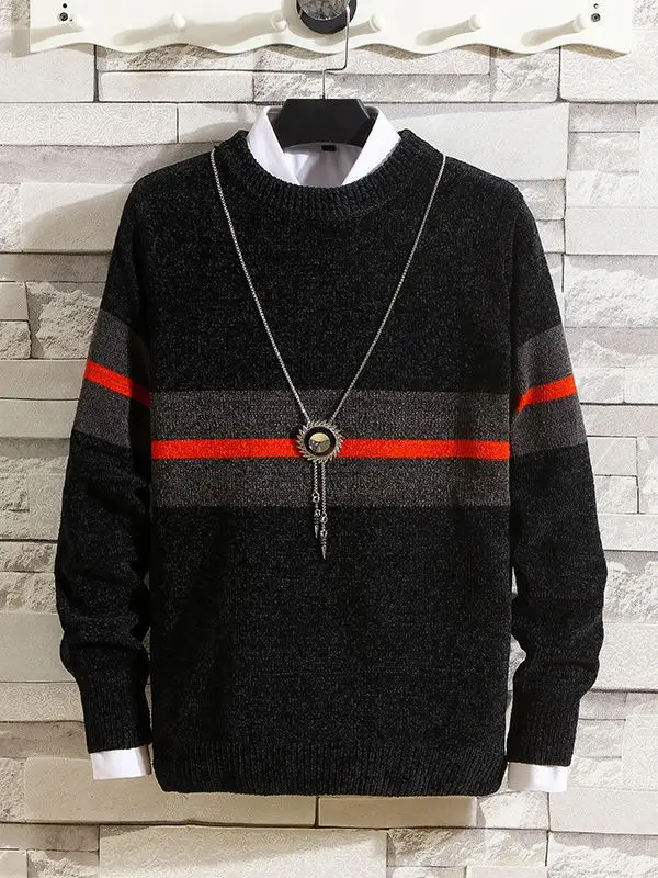 

2025 Новый мужской повседневный свитер с круглым вырезом и длинными рукавами, вязаный свитер с ромбовидным узором, модный универсальный топ