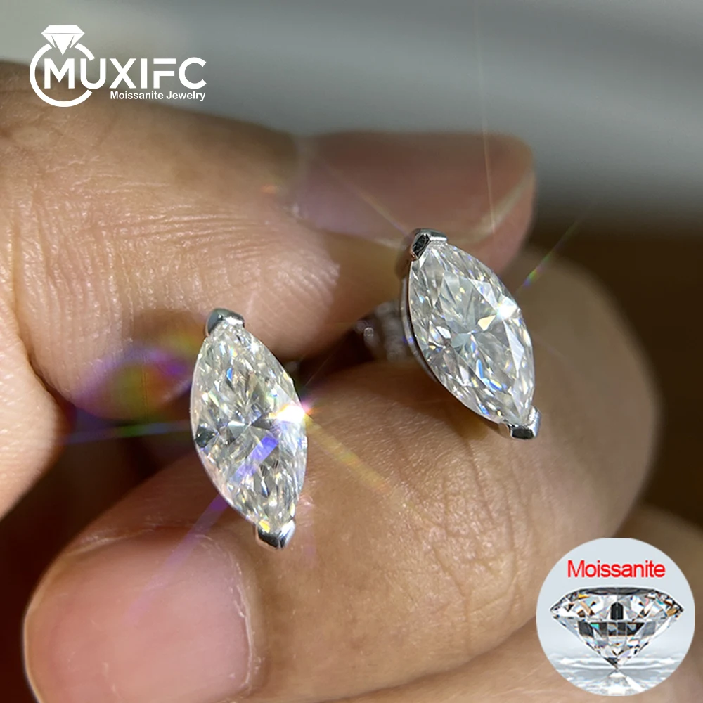 

MUXIFC Marquise Cut Moissanite Drop Earrings for Women 925 Sterling Silver Plated 18k Withe Gold Ear Studs D Color Fine Jewelry