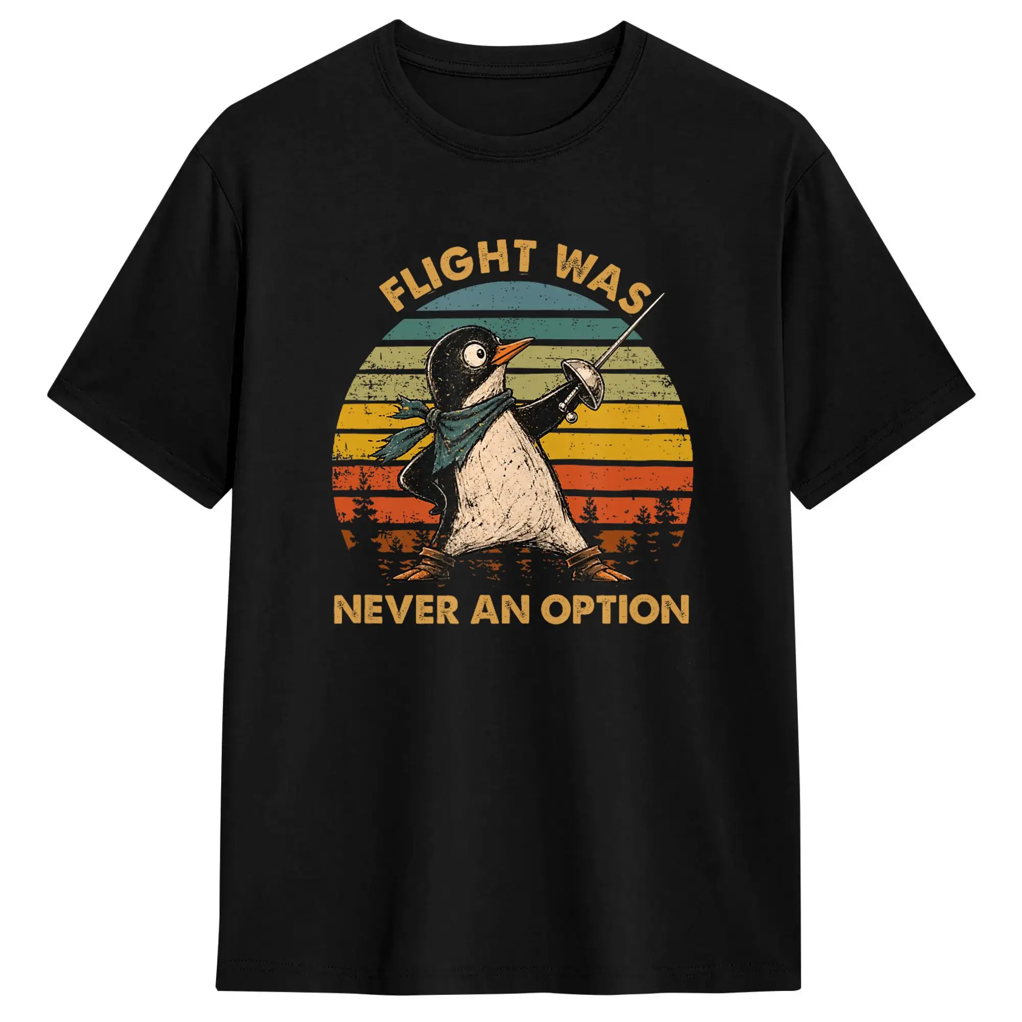 Men's Flight was Never an Option Tactical Penguin Funny Bird Meme T-Shirts  100% Cotton Clothing Summer Short Sleeve T-Shirt