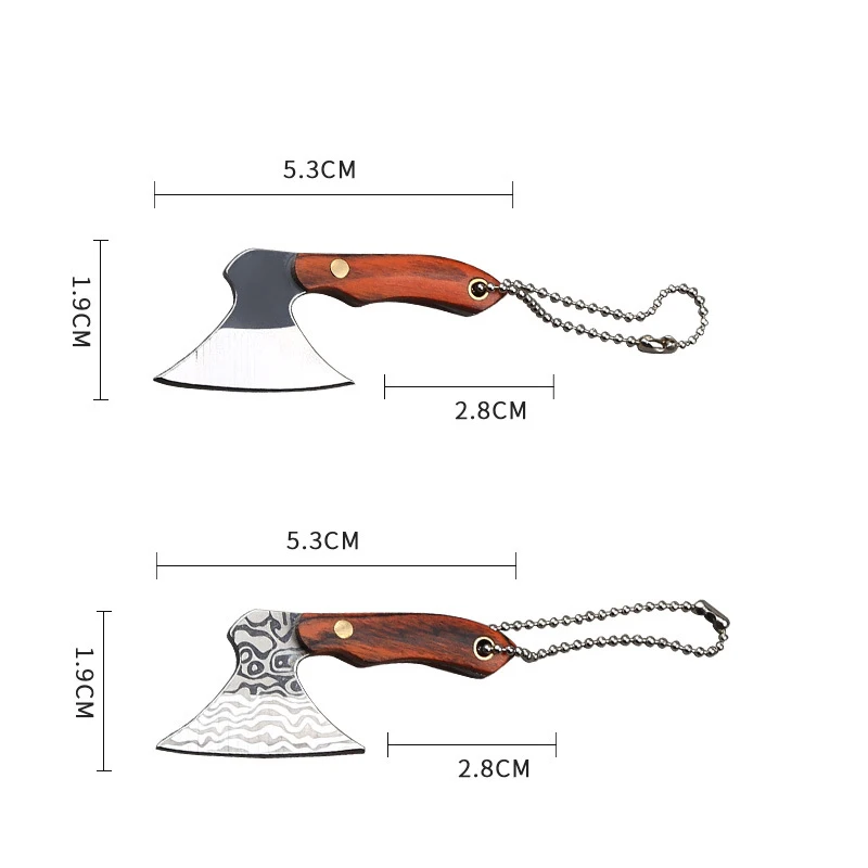 Portable Keychain Ax Knife Pocket Creative Mini Hatchet Knife Stainless Steel EDC Fixed Blade Wood Handle Kitchen Small Knives