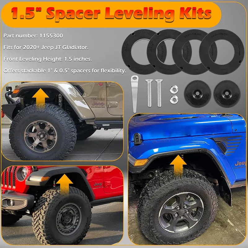 1155300 Front 1.5 Inches Performance Spacer Leveling Kit for Jeep Gladiator JT 2020-2024