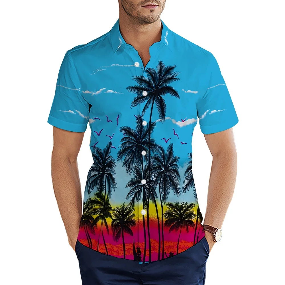 

Мужская гавайская рубашка с принтом кокосовых пальм, новая мужская рубашка с 3D-принтом, летняя повседневная рубашка с коротким рукавом для пляжного отдыха