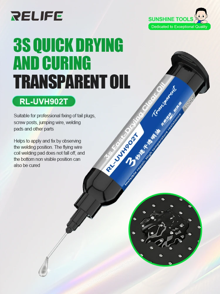 RELIFE RL-UVH902T 10CC Quick-drying Solder Mask for Phone Repair High Temperature Resistance 3S Quick Drying Transparent Oil