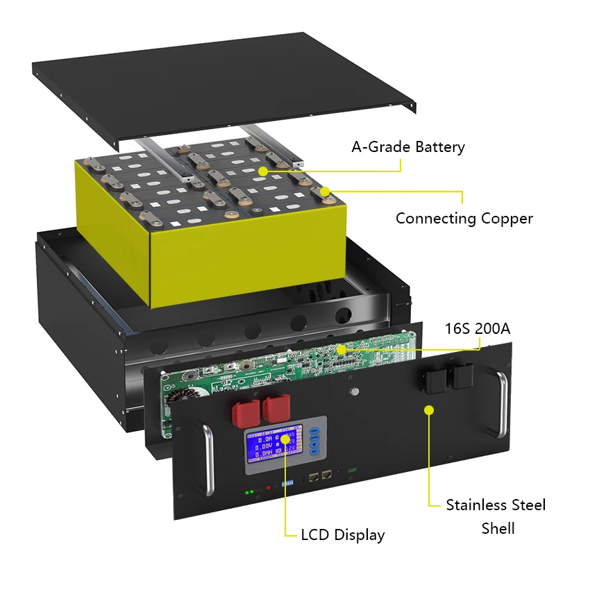 48V 200Ah 150Ah LiFePO4 Battery Pack 51.2V 10KWh 100% Capacity with RS485 CAN Communication for Energy Storage Backup Power