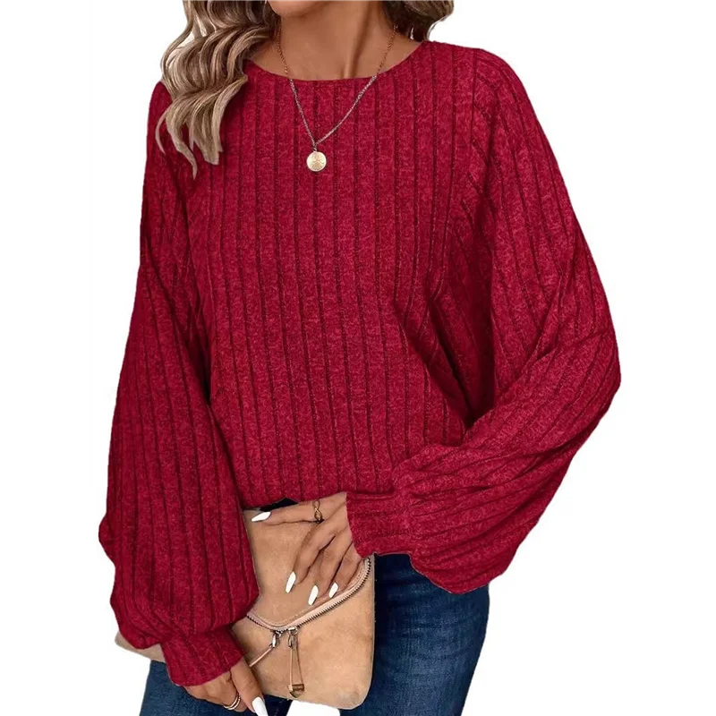 Túnica de talla grande para mujer, Tops de manga larga, Jersey holgado y elegante con cuello redondo, suéteres básicos